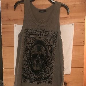 Skull Rhinestone hanky hem tank top